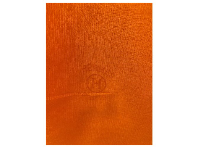 Sciarpa Hermès Plume seta e cashmere arancione - vista 4