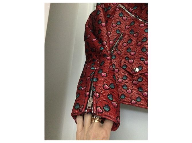 Isabel Marant Jacke Rot mit Lederrevers Gr. 40 Dunkelbraun - Ansicht 4