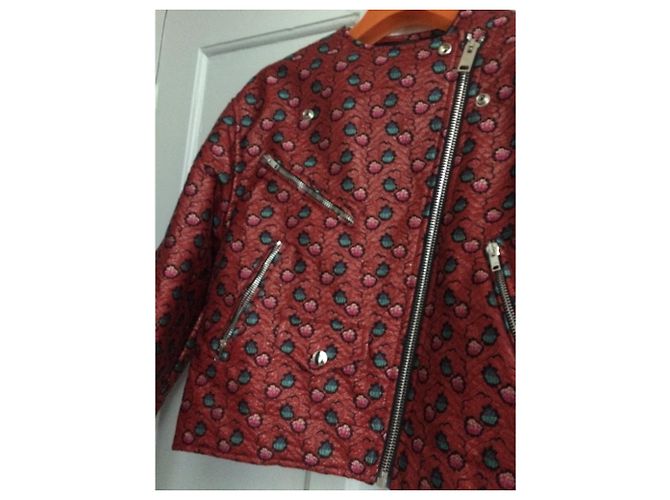 Isabel Marant Jacke Rot mit Lederrevers Gr. 40 Dunkelbraun - Ansicht 7