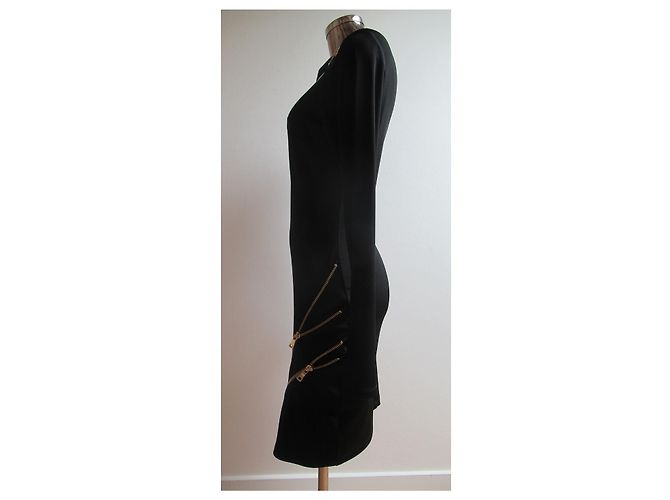 Abito Pierre Balmain Nero in Viscosa con Zip Dorate - vista 2