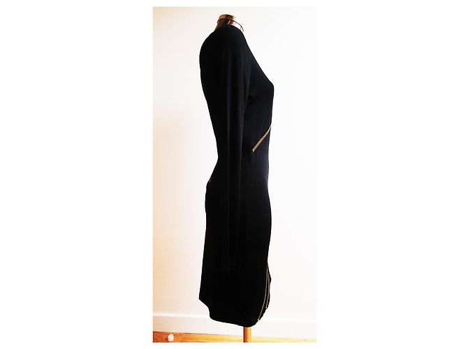 Abito Pierre Balmain Nero in Viscosa con Zip Dorate - vista 3