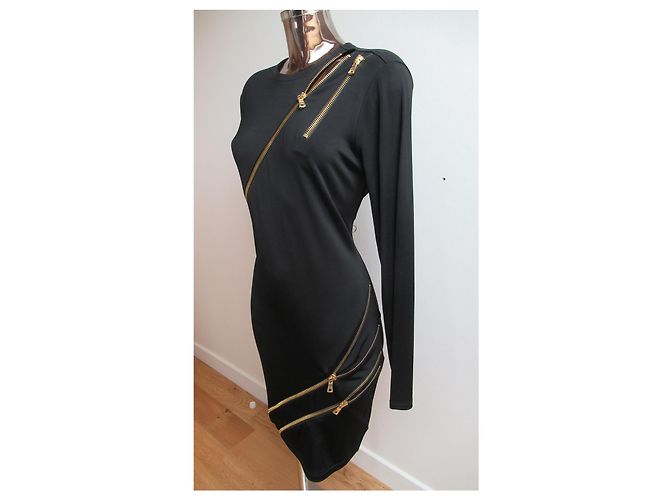 Abito Pierre Balmain Nero in Viscosa con Zip Dorate - vista 6