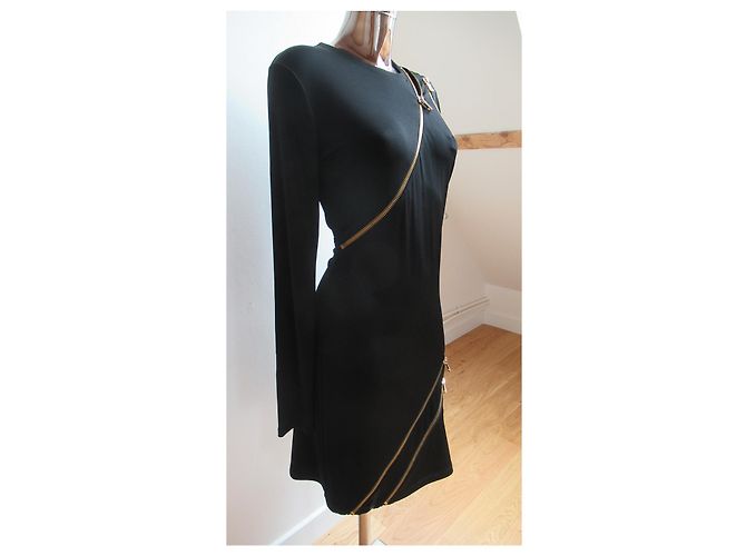 Abito Pierre Balmain Nero in Viscosa con Zip Dorate - vista 7