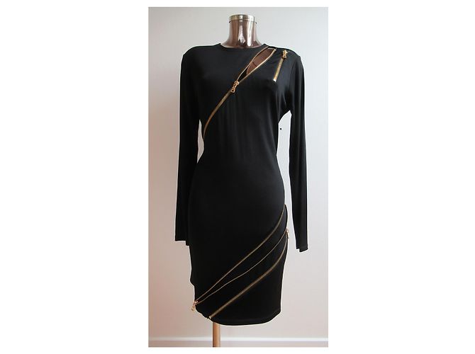 Abito Pierre Balmain Nero in Viscosa con Zip Dorate - vista 8