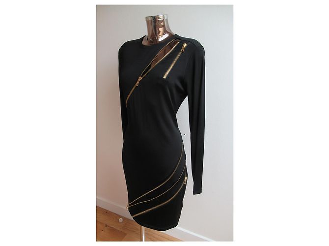 Abito Pierre Balmain Nero in Viscosa con Zip Dorate - vista 9