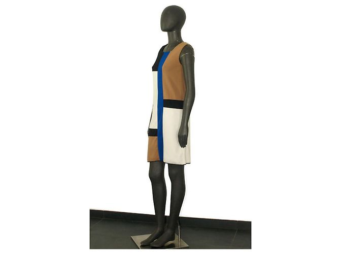 Abito Diane Von Furstenberg Mondrian Multicolore Nero Blu Crudo Caramello - vista 2