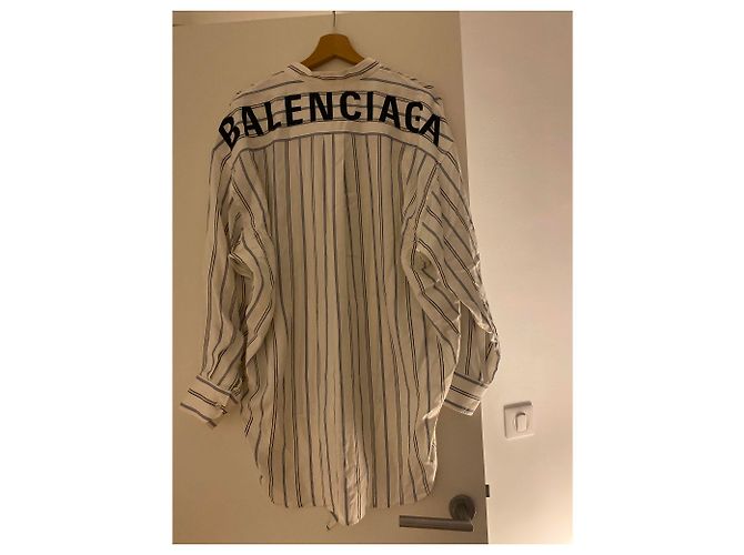 Camicia Oversize Balenciaga in seta bianca Bianco - vista 6