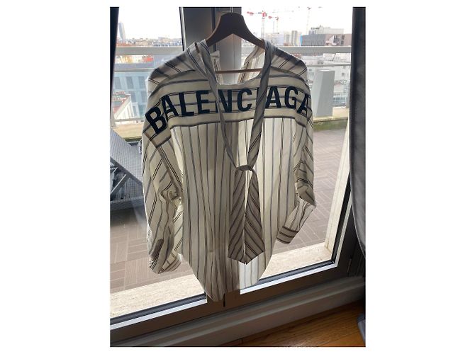 Camicia Oversize Balenciaga in seta bianca Bianco - vista 9