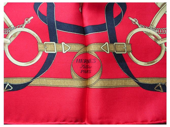 Hermès Strillone di twill di seta "sperone dorato". Rosso - vista 4