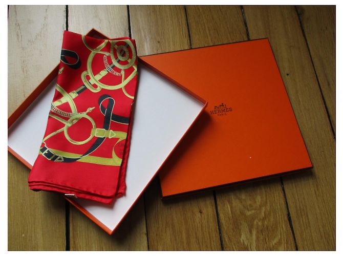 Hermès Strillone di twill di seta "sperone dorato". Rosso - vista 5