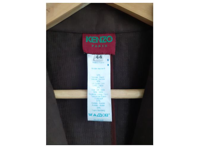 Giacca Kenzo Marrone Scuro Seta Viscosa Lino 44 - vista 3