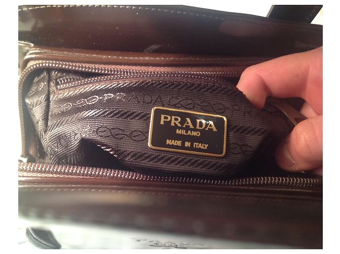 Bauletto Borsa Prada Marrone in Pelle Vernice Cioccolato - vista 6