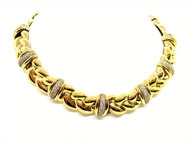 Collana intrecciata in oro giallo e diamanti O.J. Perrin D'oro - vista 3