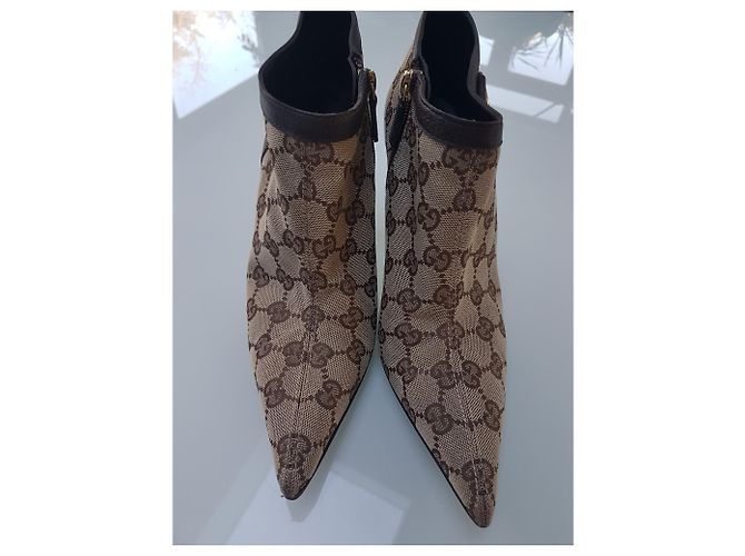 Botas Gucci GG Monogram de cuero marrón beige Castaño Castaña - vista 3
