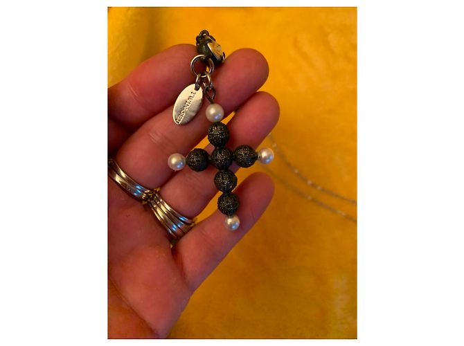 Collana con Croce Twin Set con Perle di Metallo e Perla Bianca Bronze Bronzo - vista 2