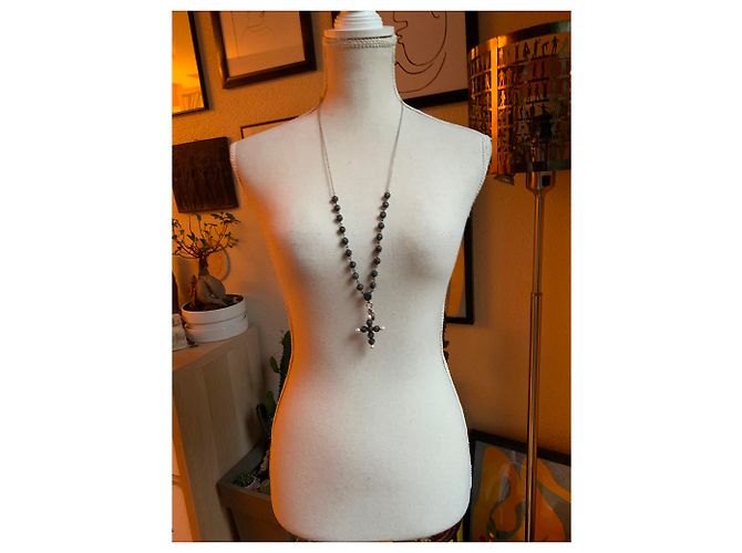 Collana con Croce Twin Set con Perle di Metallo e Perla Bianca Bronze Bronzo - vista 4