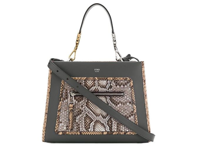 Fendi Runaway Handbag Grey Leather and Python - view 2