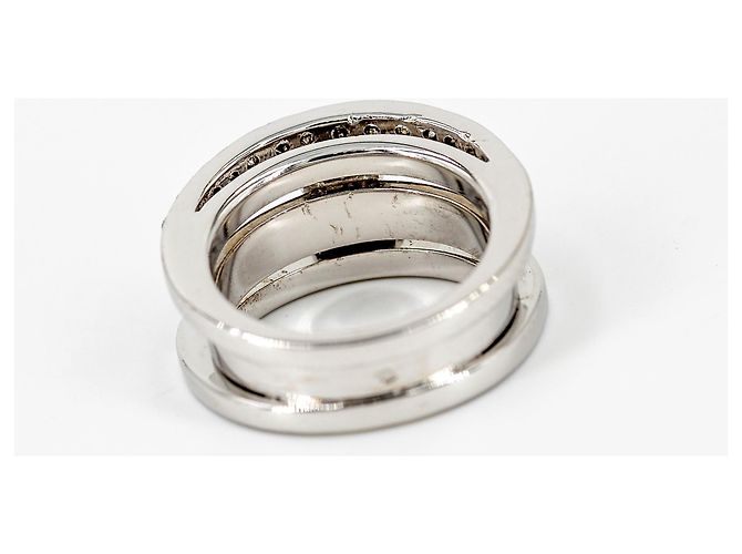 Autre Marque Ring aus Weißgold mit ovalem Saphir und Diamanten Größe 52 Silber - Ansicht 6