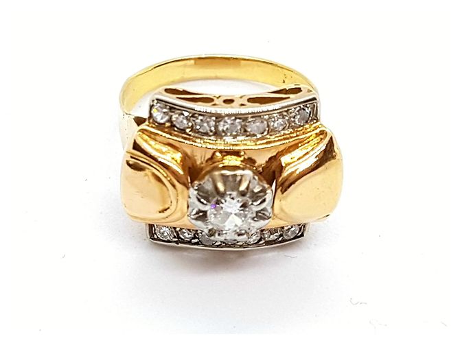 Autre Marque Anello Art Déco in Oro Rosa e Diamanti 18 carati D'oro - vista 2