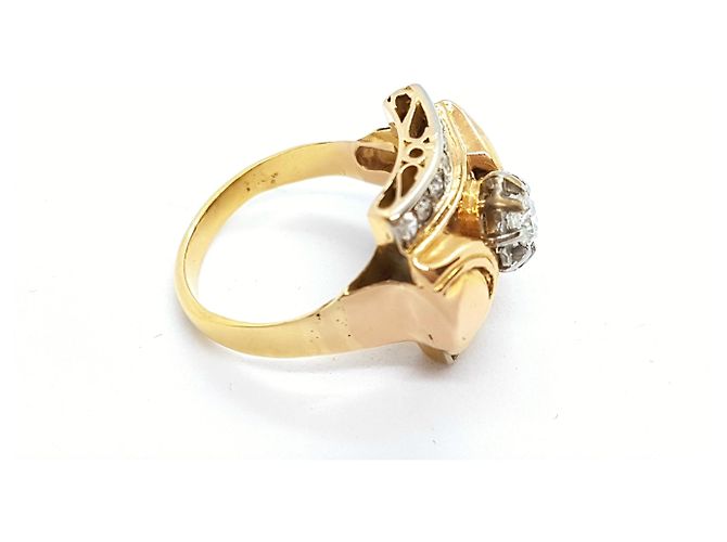 Autre Marque Anello Art Déco in Oro Rosa e Diamanti 18 carati D'oro - vista 3