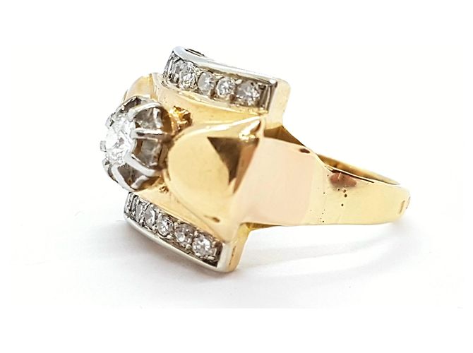 Autre Marque Anello Art Déco in Oro Rosa e Diamanti 18 carati D'oro - vista 5