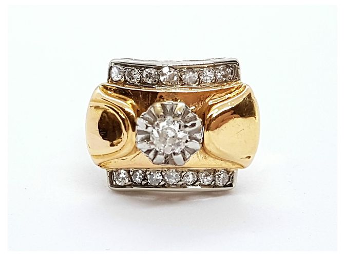 Autre Marque Anello Art Déco in Oro Rosa e Diamanti 18 carati D'oro - vista 6