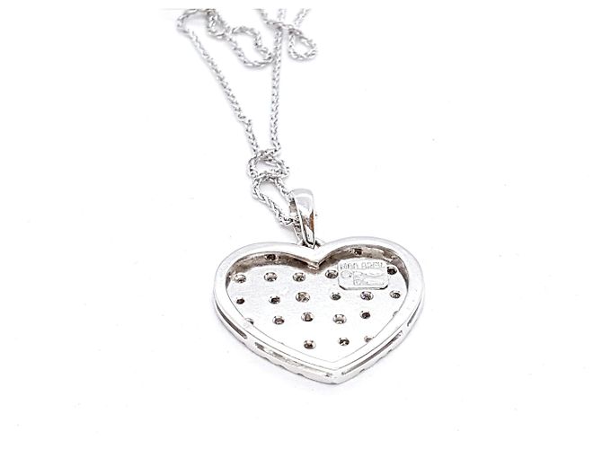 Autre Marque Collier Pendentif Cœur en Or Blanc et Diamants Argenté - vue 4