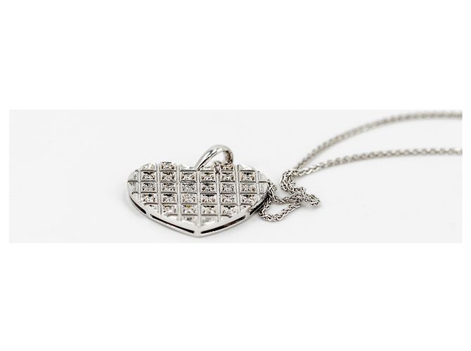 Autre Marque Collier Pendentif Cœur en Or Blanc et Diamants Argenté - vue 5