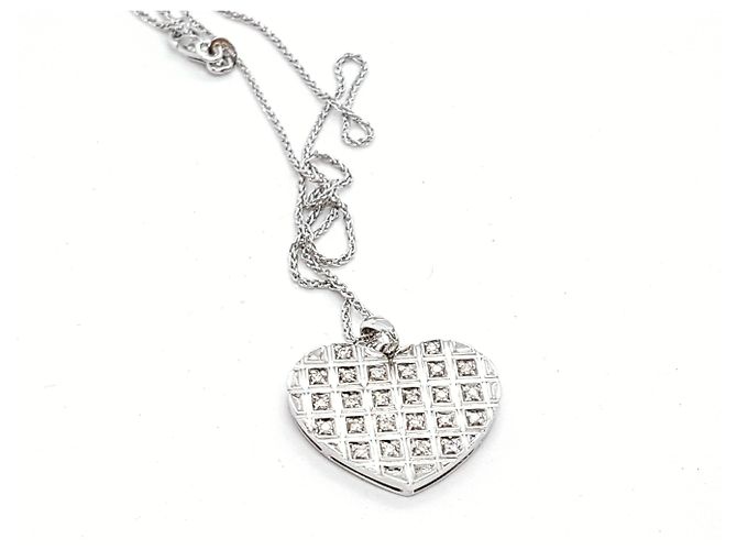 Autre Marque Collier Pendentif Cœur en Or Blanc et Diamants Argenté - vue 6