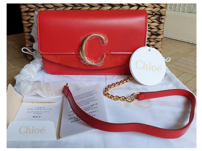 Borsa a mano Chloé C in pelle rossa a quadri Rosso - vista 2