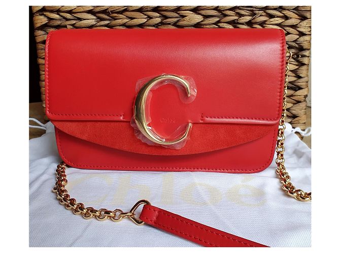 Borsa a mano Chloé C in pelle rossa a quadri Rosso - vista 3