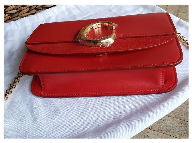 Borsa a mano Chloé C in pelle rossa a quadri Rosso - vista 5