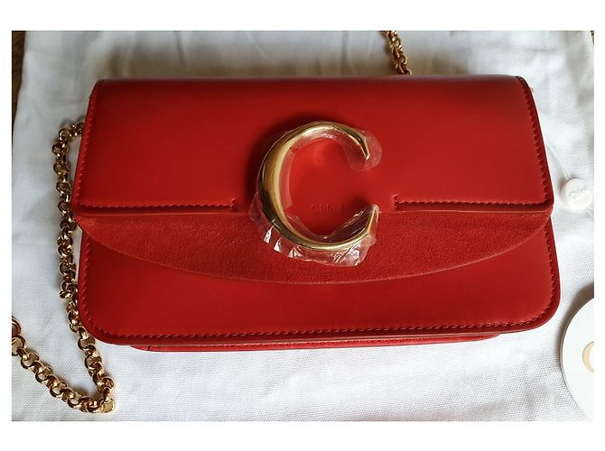 Borsa a mano Chloé C in pelle rossa a quadri Rosso - vista 8