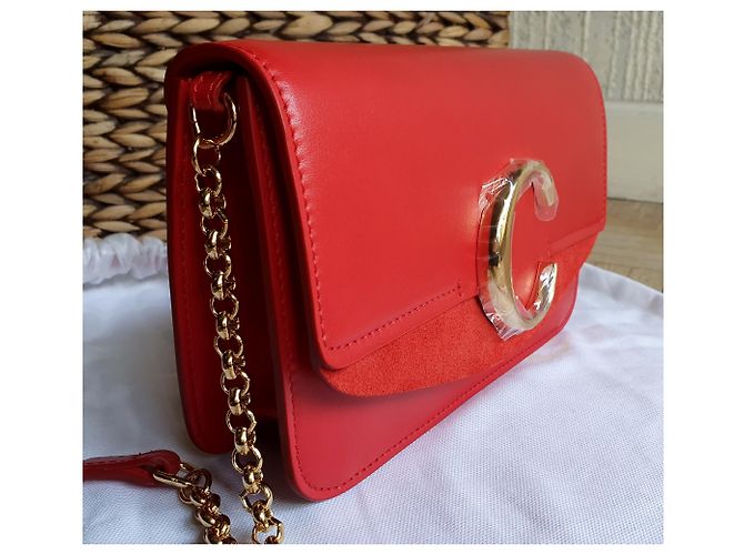Borsa a mano Chloé C in pelle rossa a quadri Rosso - vista 9