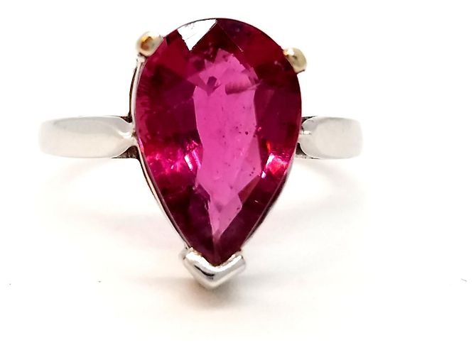 Autre Marque Weißgold Ring mit Rubellit im Birnenschliff 3,80 ct Größe 59 Silber - Ansicht 10