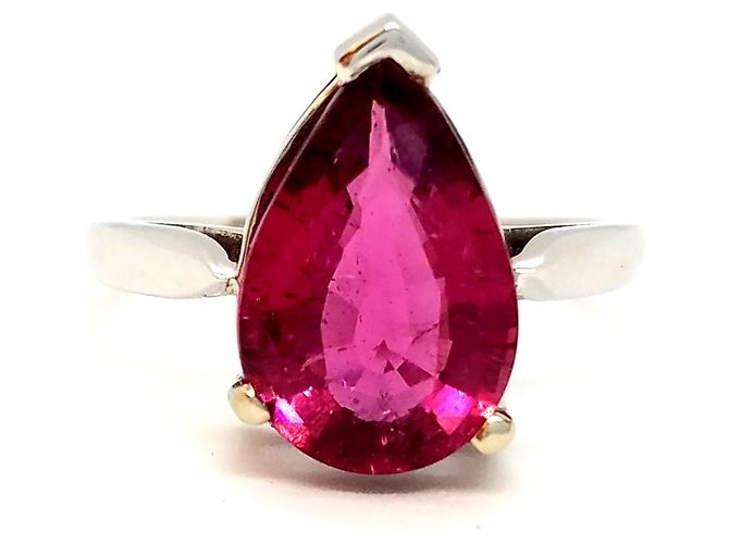 Autre Marque Weißgold Ring mit Rubellit im Birnenschliff 3,80 ct Größe 59 Silber - Ansicht 11