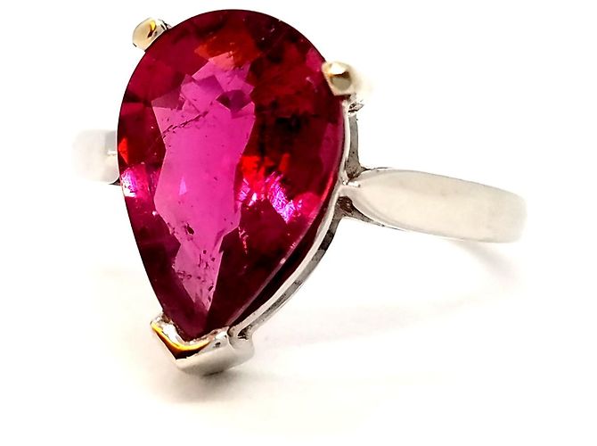 Autre Marque Weißgold Ring mit Rubellit im Birnenschliff 3,80 ct Größe 59 Silber - Ansicht 2