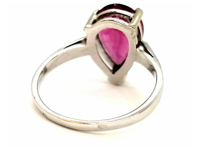 Autre Marque Weißgold Ring mit Rubellit im Birnenschliff 3,80 ct Größe 59 Silber - Ansicht 5