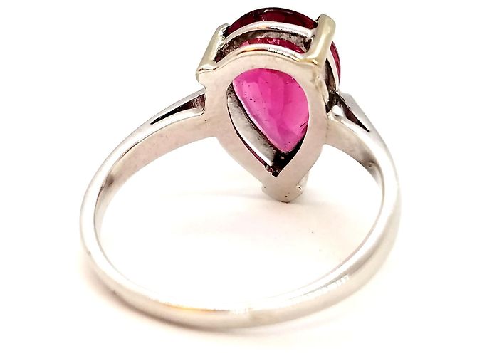 Autre Marque Weißgold Ring mit Rubellit im Birnenschliff 3,80 ct Größe 59 Silber - Ansicht 6