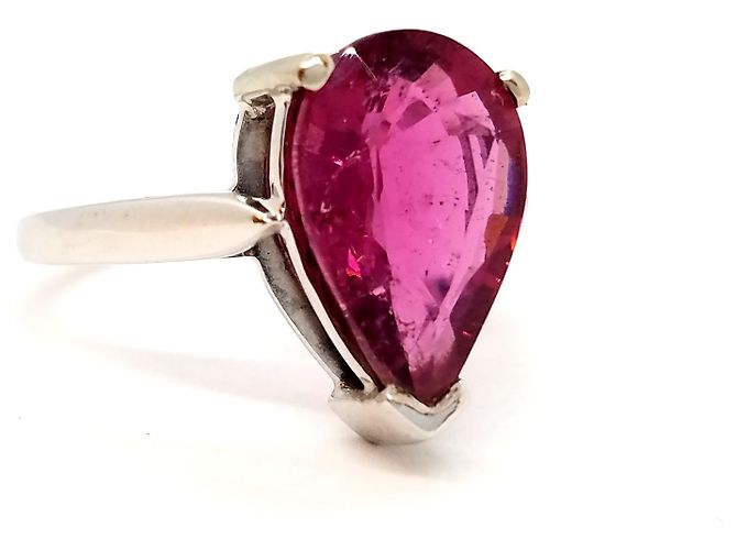 Autre Marque Weißgold Ring mit Rubellit im Birnenschliff 3,80 ct Größe 59 Silber - Ansicht 9