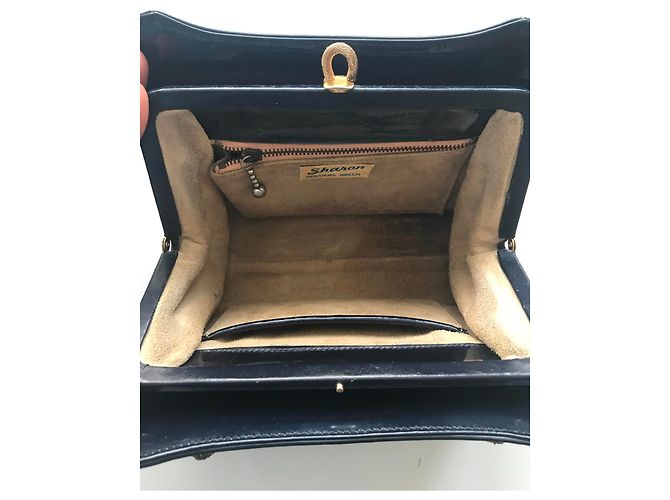 Vintage Navy Lackledertasche Marineblau - Ansicht 11