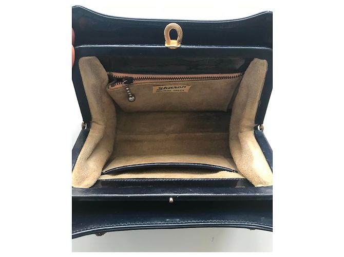 Vintage Navy Lackledertasche Marineblau - Ansicht 12