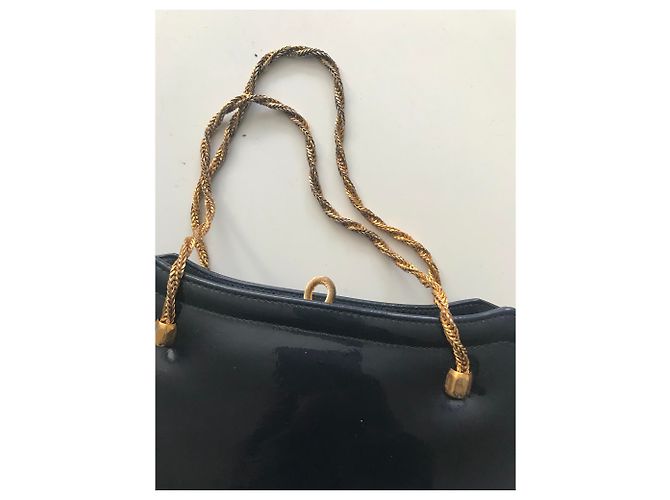Vintage Navy Lackledertasche Marineblau - Ansicht 15