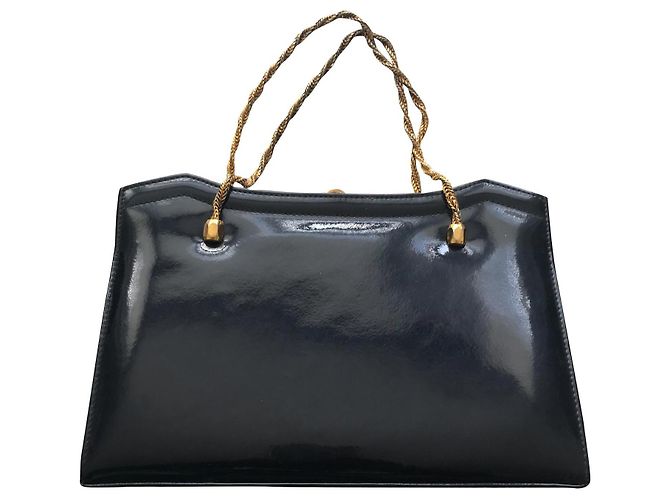 Vintage Navy Lackledertasche Marineblau - Ansicht 2