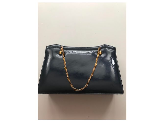 Vintage Navy Lackledertasche Marineblau - Ansicht 22