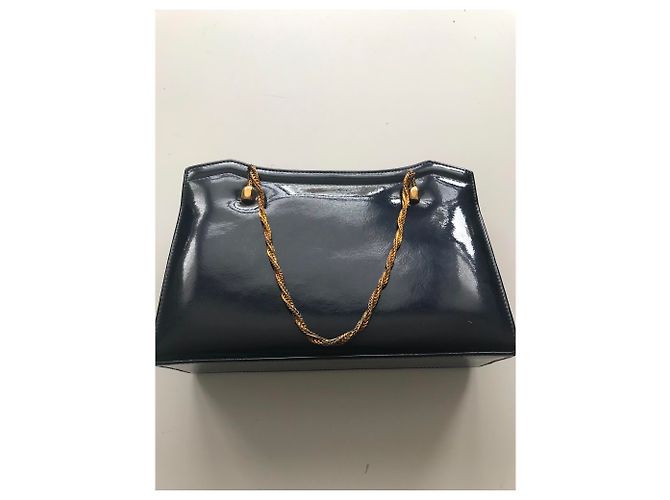 Vintage Navy Lackledertasche Marineblau - Ansicht 23
