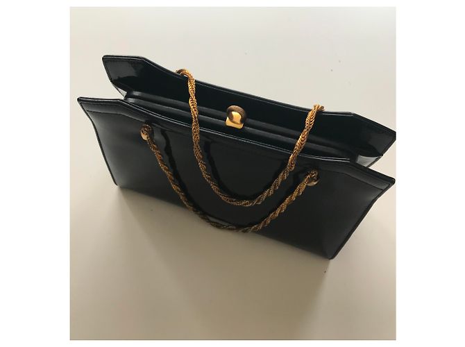 Vintage Navy Lackledertasche Marineblau - Ansicht 3