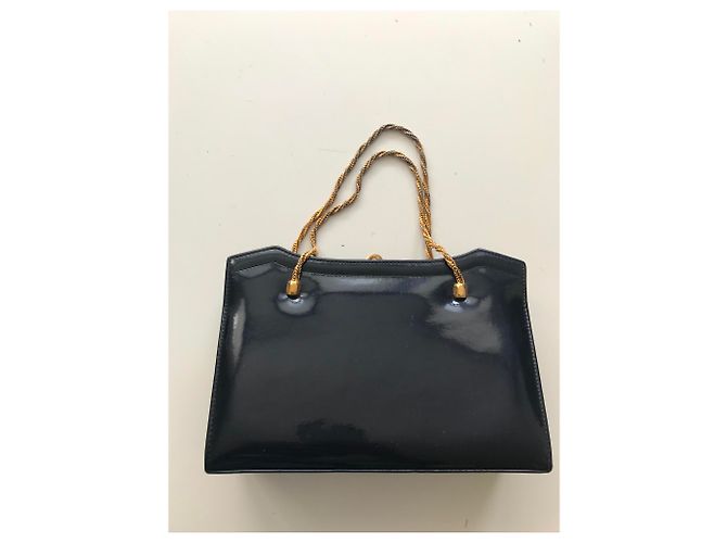 Vintage Navy Lackledertasche Marineblau - Ansicht 5
