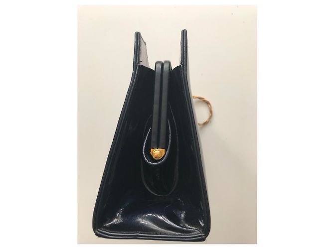 Vintage Navy Lackledertasche Marineblau - Ansicht 6
