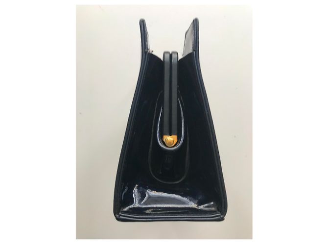 Vintage Navy Lackledertasche Marineblau - Ansicht 7